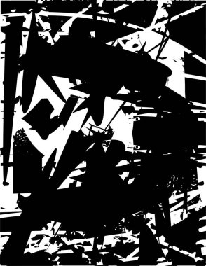 Siyah beyaz desenli, noktalı, lekeli, çizik ve çizikli sıkıntılı bir arkaplan. Soyut vektör illüstrasyonu.