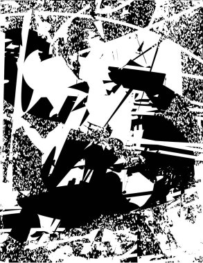 Siyah beyaz desenli, noktalı, lekeli, çizik ve çizikli sıkıntılı bir arkaplan. Soyut vektör illüstrasyonu.