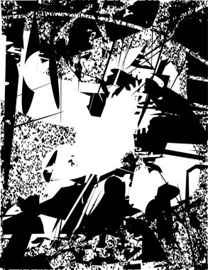 Siyah beyaz desenli, noktalı, lekeli, çizik ve çizikli sıkıntılı bir arkaplan. Soyut vektör illüstrasyonu.