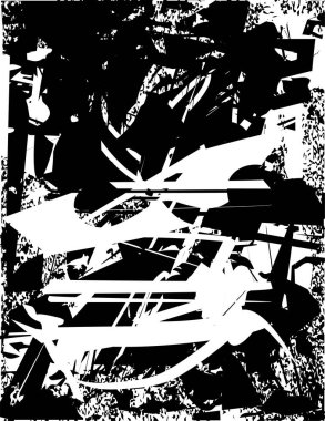 Siyah beyaz desenli, noktalı, lekeli, çizik ve çizikli sıkıntılı bir arkaplan. Soyut vektör illüstrasyonu.