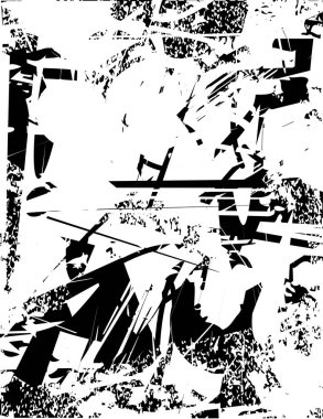 Siyah beyaz desenli, noktalı, lekeli, çizik ve çizikli sıkıntılı bir arkaplan. Soyut vektör illüstrasyonu.