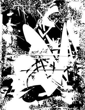 Siyah beyaz desenli, noktalı, lekeli, çizik ve çizikli sıkıntılı bir arkaplan. Soyut vektör illüstrasyonu.