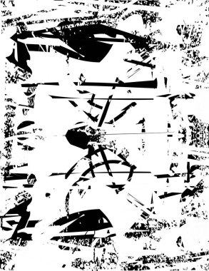 Siyah beyaz desenli, noktalı, lekeli, çizik ve çizikli sıkıntılı bir arkaplan. Soyut vektör illüstrasyonu.