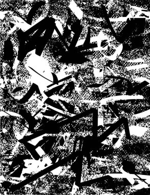 Siyah beyaz desenli, noktalı, lekeli, çizik ve çizikli sıkıntılı bir arkaplan. Soyut vektör illüstrasyonu.