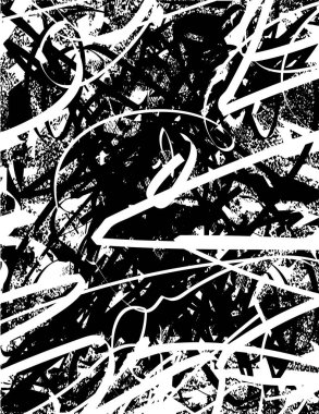 Siyah beyaz desenli, noktalı, lekeli, çizik ve çizikli sıkıntılı bir arkaplan. Soyut vektör illüstrasyonu.