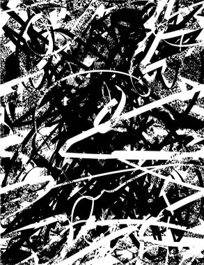 Siyah beyaz desenli, noktalı, lekeli, çizik ve çizikli sıkıntılı bir arkaplan. Soyut vektör illüstrasyonu.