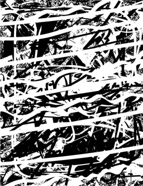 Siyah beyaz desenli, noktalı, lekeli, çizik ve çizikli sıkıntılı bir arkaplan. Soyut vektör illüstrasyonu.