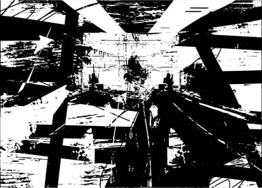 Siyah beyaz desenli, noktalı, lekeli, çizik ve çizikli sıkıntılı bir arkaplan. Soyut vektör illüstrasyonu.