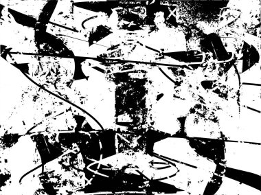 Siyah beyaz desenli, noktalı, lekeli, çizik ve çizikli sıkıntılı bir arkaplan. Soyut vektör illüstrasyonu.