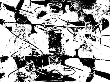 Siyah beyaz desenli, noktalı, lekeli, çizik ve çizikli sıkıntılı bir arkaplan. Soyut vektör illüstrasyonu.