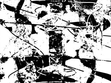 Siyah beyaz desenli, noktalı, lekeli, çizik ve çizikli sıkıntılı bir arkaplan. Soyut vektör illüstrasyonu.