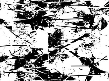 Siyah beyaz desenli, noktalı, lekeli, çizik ve çizikli sıkıntılı bir arkaplan. Soyut vektör illüstrasyonu.