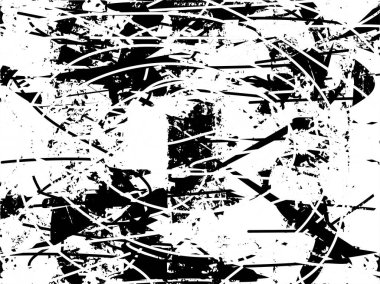 Siyah beyaz desenli, noktalı, lekeli, çizik ve çizikli sıkıntılı bir arkaplan. Soyut vektör illüstrasyonu.