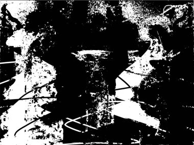 Siyah beyaz desenli, noktalı, lekeli, çizik ve çizikli sıkıntılı bir arkaplan. Soyut vektör illüstrasyonu.