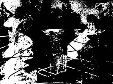 Siyah beyaz desenli, noktalı, lekeli, çizik ve çizikli sıkıntılı bir arkaplan. Soyut vektör illüstrasyonu.