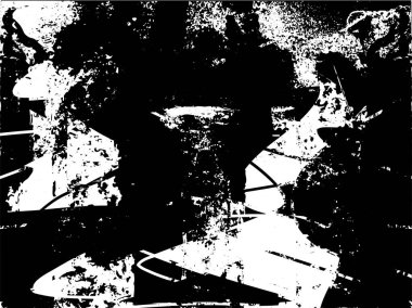 Siyah beyaz desenli, noktalı, lekeli, çizik ve çizikli sıkıntılı bir arkaplan. Soyut vektör illüstrasyonu.