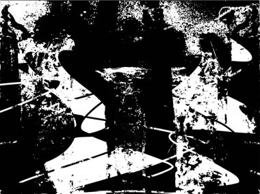 Siyah beyaz desenli, noktalı, lekeli, çizik ve çizikli sıkıntılı bir arkaplan. Soyut vektör illüstrasyonu.