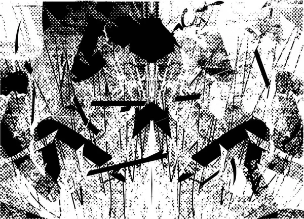 Siyah beyaz desenli, noktalı, lekeli, çizik ve çizikli sıkıntılı bir arkaplan. Soyut vektör illüstrasyonu.