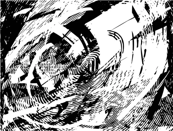 Siyah beyaz desenli, noktalı, lekeli, çizik ve çizikli sıkıntılı bir arkaplan. Soyut vektör illüstrasyonu.