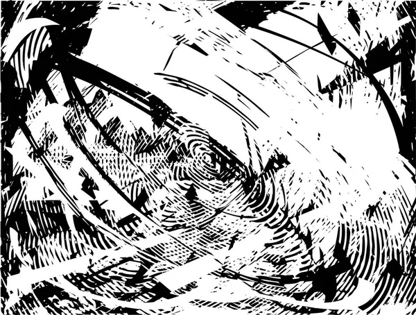 Siyah beyaz desenli, noktalı, lekeli, çizik ve çizikli sıkıntılı bir arkaplan. Soyut vektör illüstrasyonu.