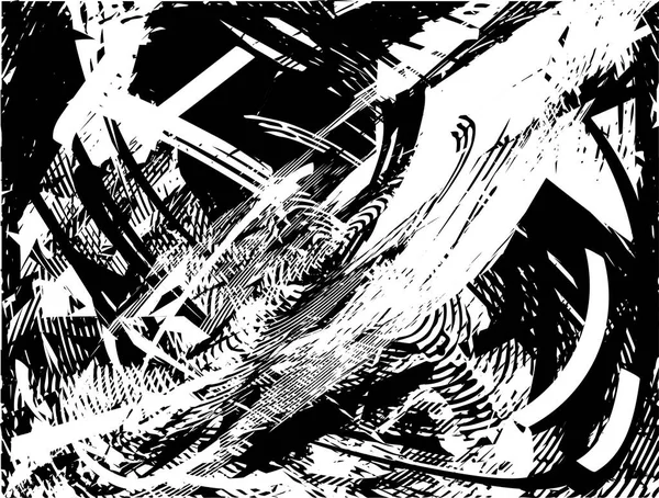 Siyah beyaz desenli, noktalı, lekeli, çizik ve çizikli sıkıntılı bir arkaplan. Soyut vektör illüstrasyonu.