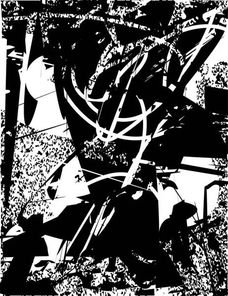 Siyah beyaz desenli, noktalı, lekeli, çizik ve çizikli sıkıntılı bir arkaplan. Soyut vektör illüstrasyonu.