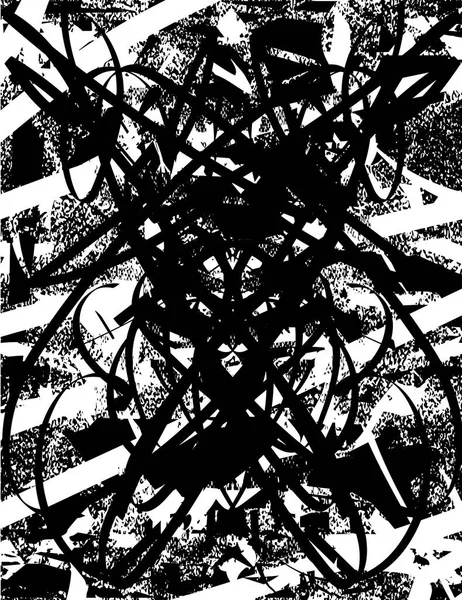 Siyah beyaz desenli, noktalı, lekeli, çizik ve çizikli sıkıntılı bir arkaplan. Soyut vektör illüstrasyonu.