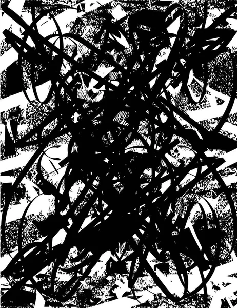 Siyah beyaz desenli, noktalı, lekeli, çizik ve çizikli sıkıntılı bir arkaplan. Soyut vektör illüstrasyonu.