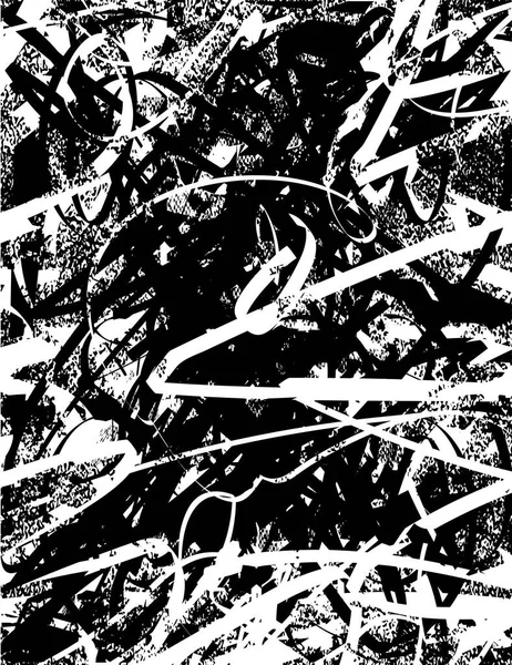 Siyah beyaz desenli, noktalı, lekeli, çizik ve çizikli sıkıntılı bir arkaplan. Soyut vektör illüstrasyonu.