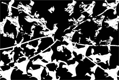 Siyah beyaz desenli, noktalı, lekeli, çizik ve çizikli sıkıntılı bir arkaplan. Soyut vektör illüstrasyonu.