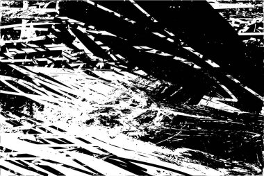 Siyah beyaz desenli, noktalı, lekeli, çizik ve çizikli sıkıntılı bir arkaplan. Soyut vektör illüstrasyonu.