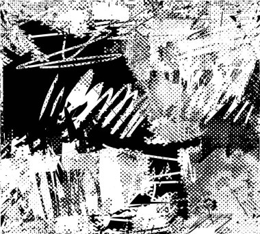 Siyah beyaz desenli, noktalı, lekeli, çizik ve çizikli sıkıntılı bir arkaplan. Soyut vektör illüstrasyonu.