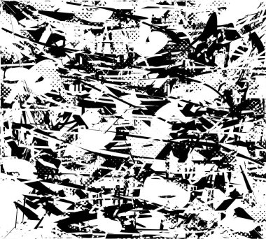 Siyah beyaz desenli, noktalı, lekeli, çizik ve çizikli sıkıntılı bir arkaplan. Soyut vektör illüstrasyonu.