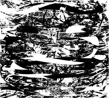 Siyah beyaz desenli, noktalı, lekeli, çizik ve çizikli sıkıntılı bir arkaplan. Soyut vektör illüstrasyonu.