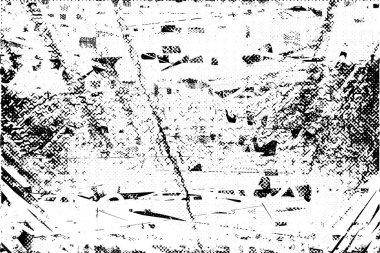 Siyah beyaz desenli, noktalı, lekeli, çizik ve çizikli sıkıntılı bir arkaplan. Soyut vektör illüstrasyonu.