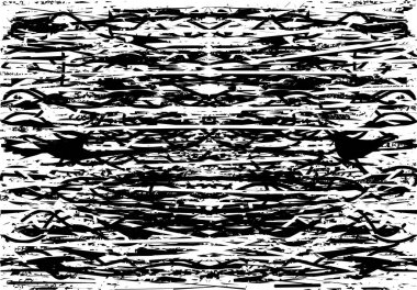 Siyah beyaz desenli, noktalı, lekeli, çizik ve çizikli sıkıntılı bir arkaplan. Soyut vektör illüstrasyonu.