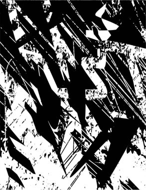 Siyah beyaz desenli, noktalı, lekeli, çizik ve çizikli sıkıntılı bir arkaplan. Soyut vektör illüstrasyonu.