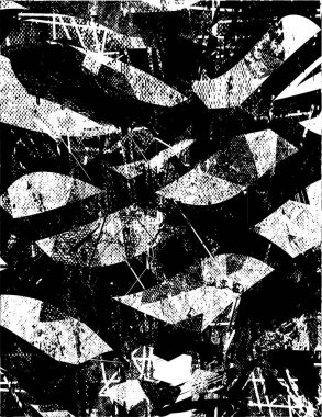 Siyah beyaz desenli, noktalı, lekeli, çizik ve çizikli sıkıntılı bir arkaplan. Soyut vektör illüstrasyonu.