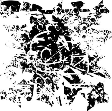 Siyah beyaz desenli, noktalı, lekeli, çizik ve çizikli sıkıntılı bir arkaplan. Soyut vektör illüstrasyonu.