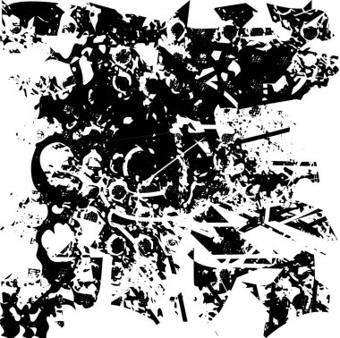 Siyah beyaz desenli, noktalı, lekeli, çizik ve çizikli sıkıntılı bir arkaplan. Soyut vektör illüstrasyonu.