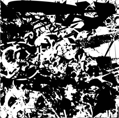 Siyah beyaz desenli, noktalı, lekeli, çizik ve çizikli sıkıntılı bir arkaplan. Soyut vektör illüstrasyonu.