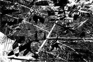 Siyah beyaz desenli, noktalı, lekeli, çizik ve çizikli sıkıntılı bir arkaplan. Soyut vektör illüstrasyonu.