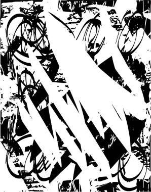 Siyah beyaz desenli, noktalı, lekeli, çizik ve çizikli sıkıntılı bir arkaplan. Soyut vektör illüstrasyonu.