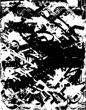 Siyah beyaz desenli, noktalı, lekeli, çizik ve çizikli sıkıntılı bir arkaplan. Soyut vektör illüstrasyonu.