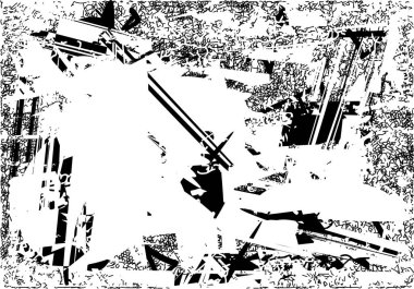 Siyah beyaz desenli, noktalı, lekeli, çizik ve çizikli sıkıntılı bir arkaplan. Soyut vektör illüstrasyonu.