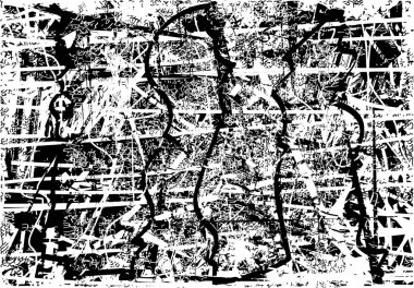 Siyah beyaz desenli, noktalı, lekeli, çizik ve çizikli sıkıntılı bir arkaplan. Soyut vektör illüstrasyonu.