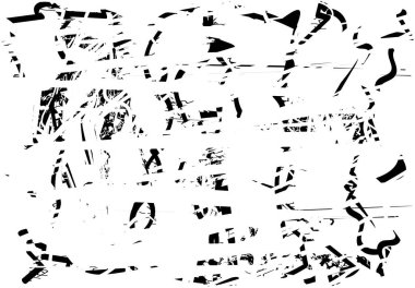 Siyah beyaz desenli, noktalı, lekeli, çizik ve çizikli sıkıntılı bir arkaplan. Soyut vektör illüstrasyonu.