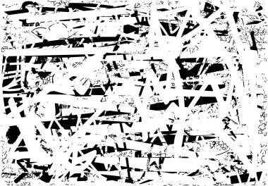 Siyah beyaz desenli, noktalı, lekeli, çizik ve çizikli sıkıntılı bir arkaplan. Soyut vektör illüstrasyonu.