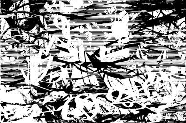 Siyah beyaz desenli, noktalı, lekeli, çizik ve çizikli sıkıntılı bir arkaplan. Soyut vektör illüstrasyonu.