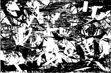 Siyah beyaz desenli, noktalı, lekeli, çizik ve çizikli sıkıntılı bir arkaplan. Soyut vektör illüstrasyonu.